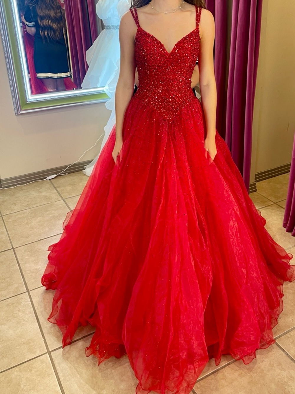 Sherri Hill Sparkling Red Beaded Ball Gown - Picture 2 of 3
